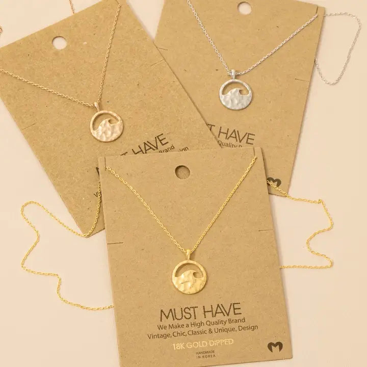 Hammered Wave Coin Pendant Necklace