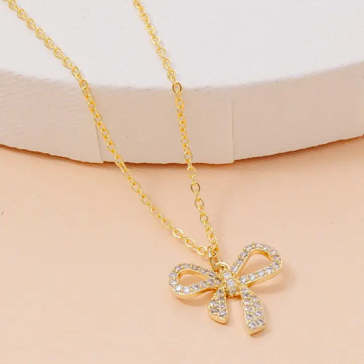 Pave Ribbon Bow Pendant Necklace