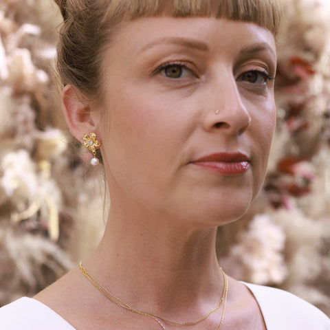 Vintage Flower with Pearl Stud Earrings Vintage Flower with Pearl Stud Earrings