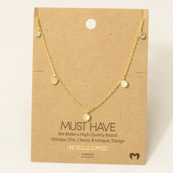Gold Dipped Rhinestone Drop Station Necklace