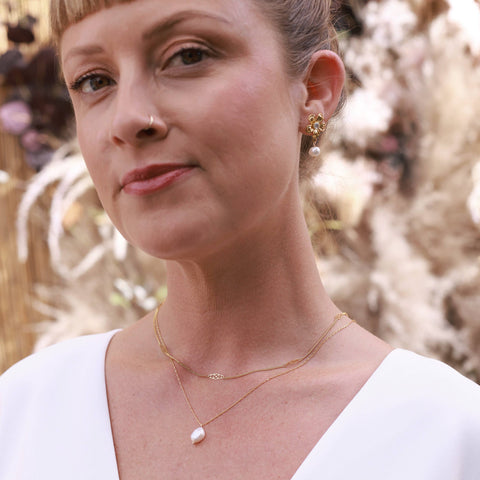 Vintage Flower with Pearl Stud Earrings Vintage Flower with Pearl Stud Earrings