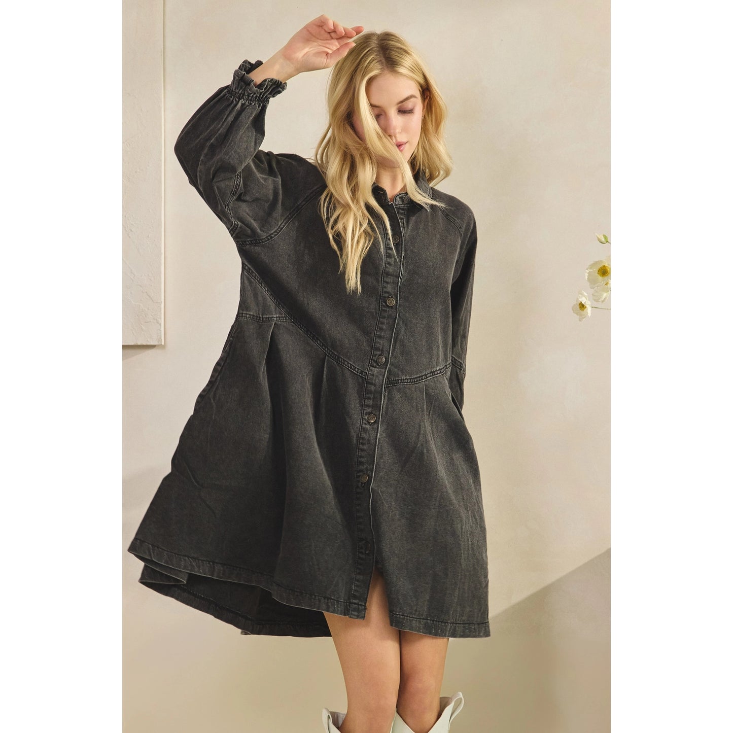 Vintage Black Denim Babydoll Dress