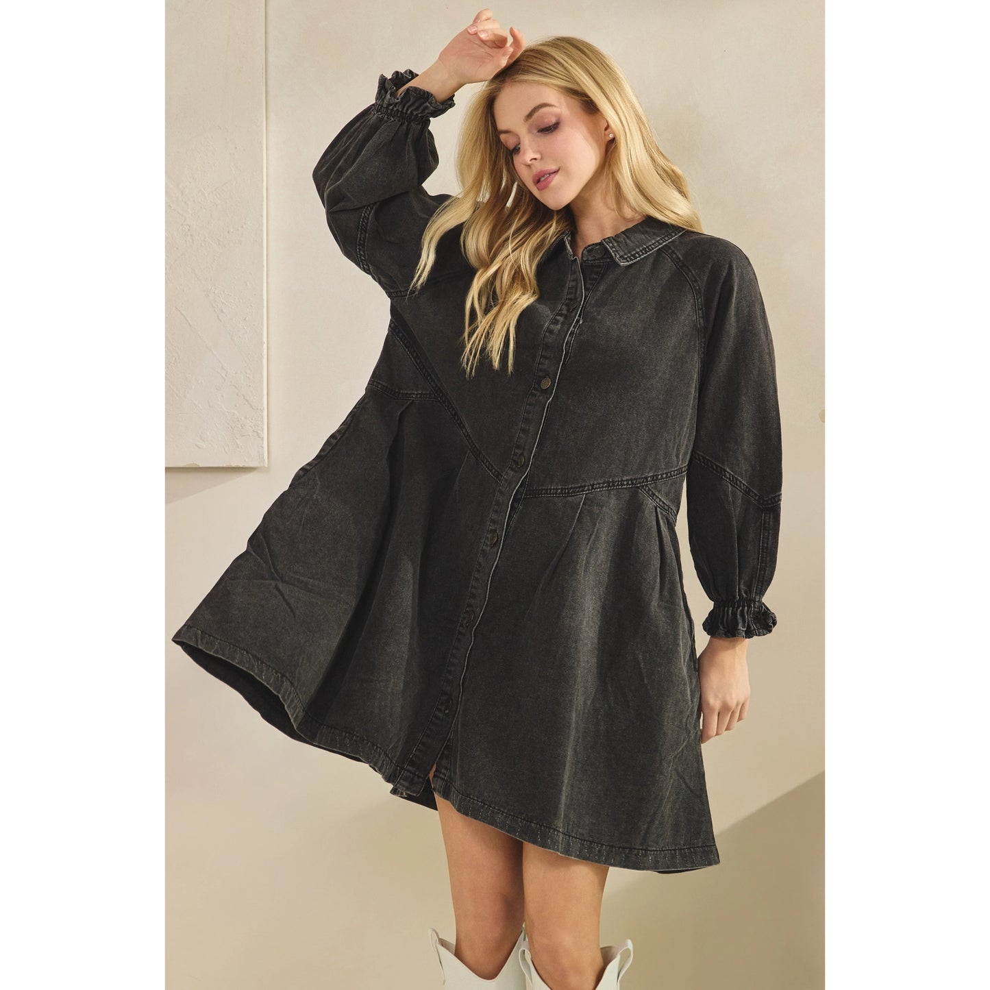 Vintage Black Denim Babydoll Dress