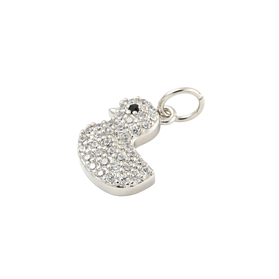 Silver CZ Rubber Duck Charm