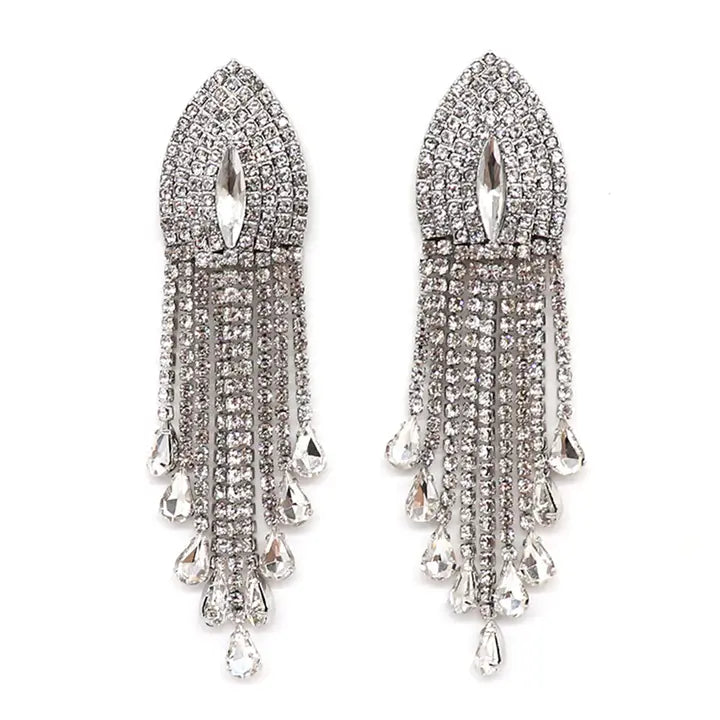 Rhinestones Brass Statement Post Drop Earrings