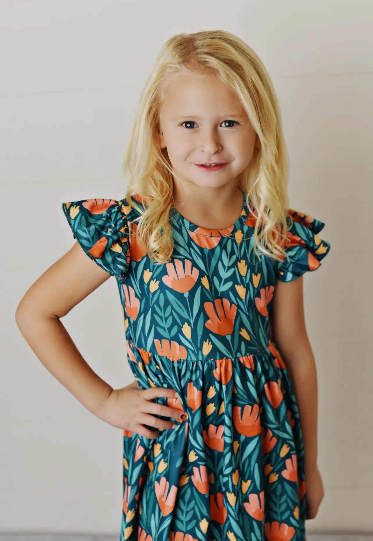 Kids Teal Floral Dress