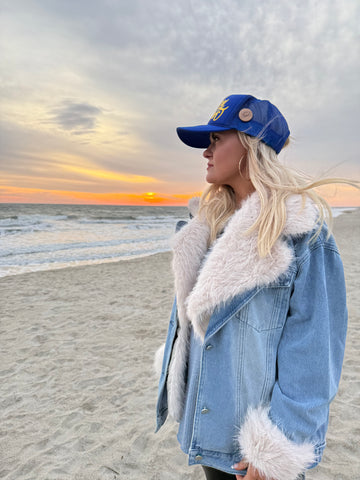 Fur Collard Over Sized Denim Jacket