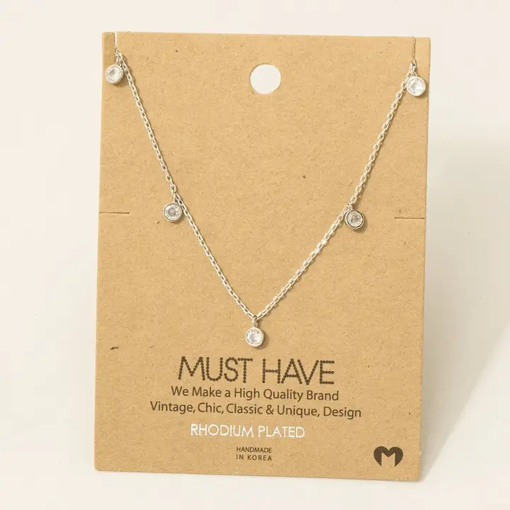 Gold Dipped Rhinestone Drop Station Necklace