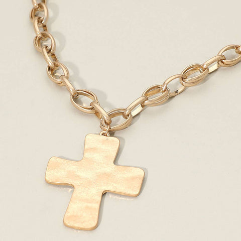 Brushed Metal Cross Necklace