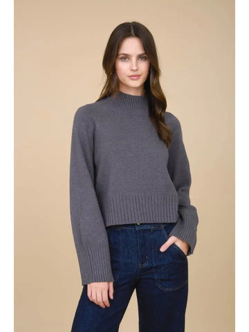 Mock Neck Long Sleeve Knit Cropped Pullover