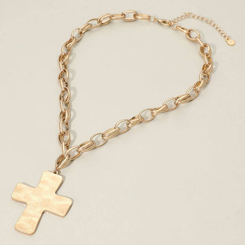 Brushed Metal Cross Necklace