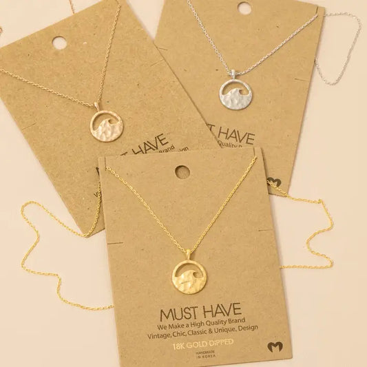Hammered Wave Coin Pendant Necklace