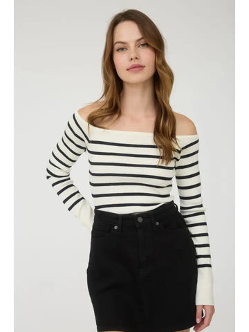 Stripe Off the Shoulder Long Sleeve Knit Sweater
