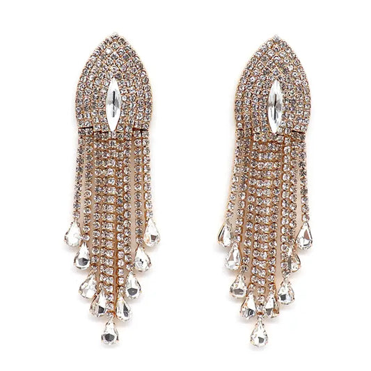 Rhinestones Brass Statement Post Drop Earrings