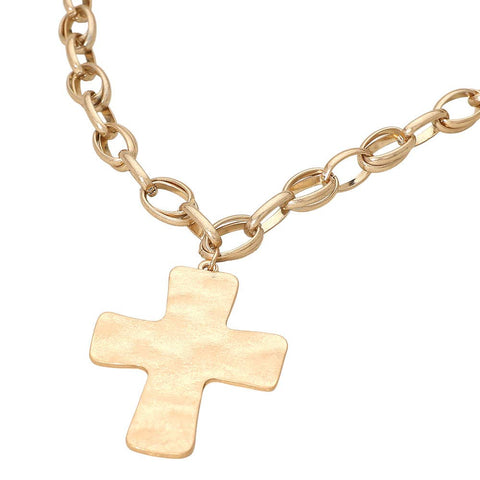 Brushed Metal Cross Necklace
