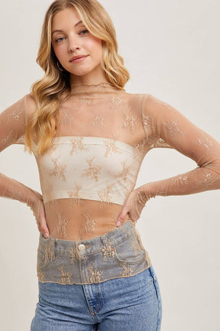 Floral Embroidery Lace Mesh Top