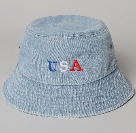 USA Embroidered Denim Bucket Hat
