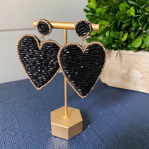 Beaded Heart Earrings with Gold Accents
