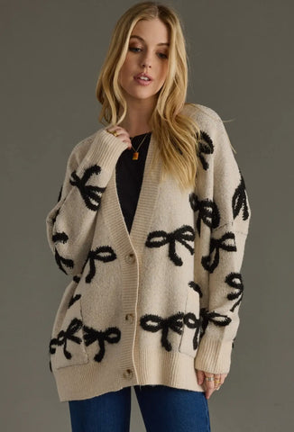 Tan & Black Bow Cardigan