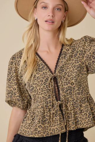 Leopard baby doll blouse