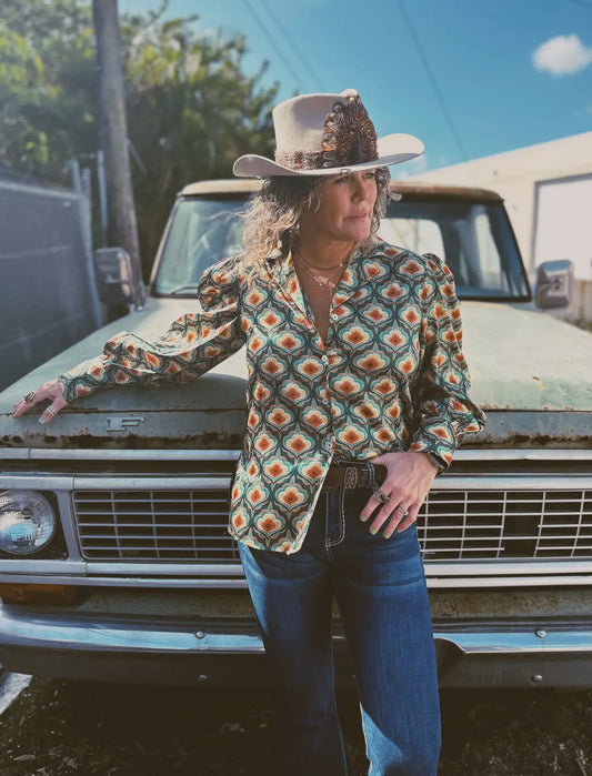 Retro Green Tulip Blouse