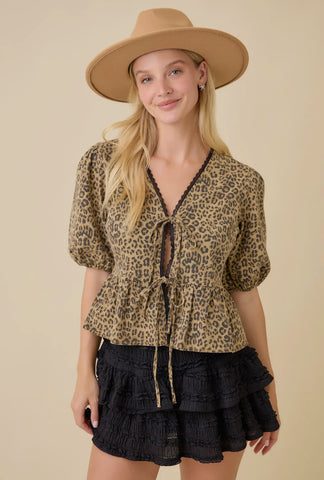 Leopard baby doll blouse