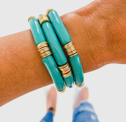 Teal Bangle w/Gold Discs