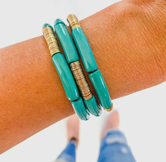 Teal Bangle w/ Gold Discs