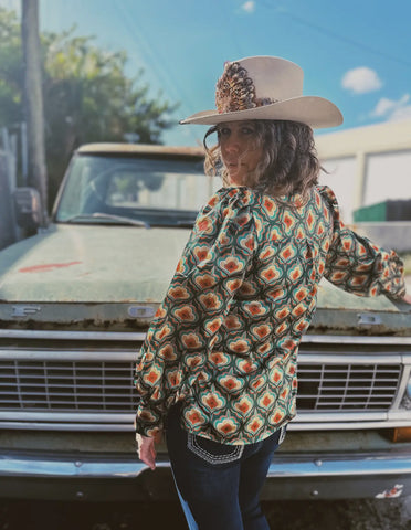 Retro Green Tulip Blouse