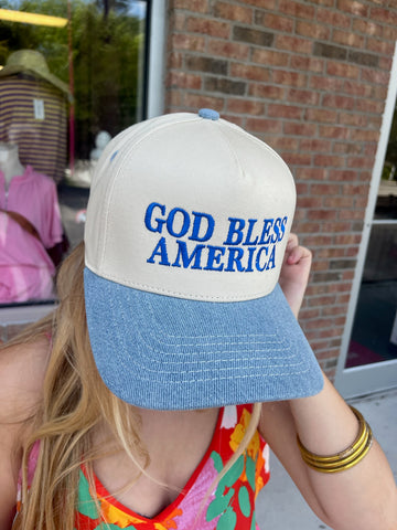 God Bless America Trucker Hat (Denim)