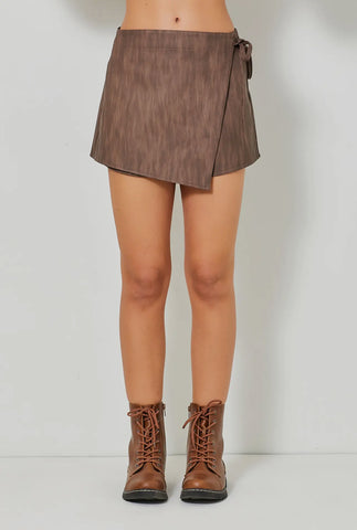 Washed Leather Mini Skort