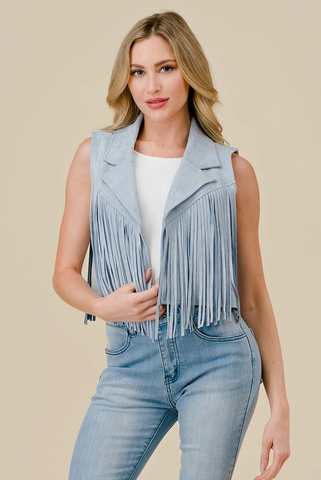 Blue Suede Fringe Vest