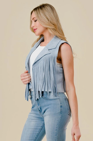 Blue Suede Fringe Vest