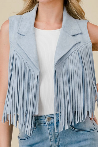 Blue Suede Fringe Vest