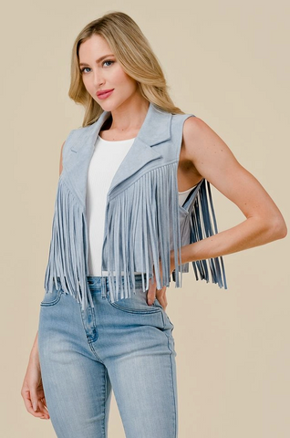 Blue Suede Fringe Vest