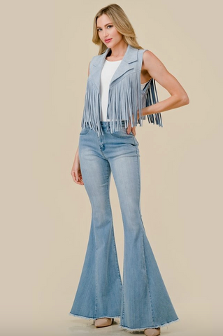 Blue Suede Fringe Vest