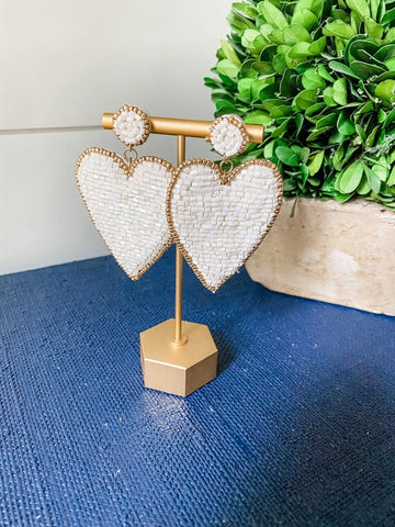 Beaded Heart Earrings with Gold Accents