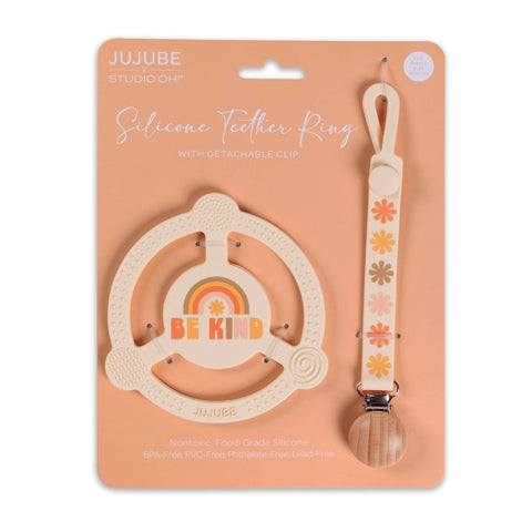 Silicone Teether Ring with Detachable Clip Be Kind Rainbows
