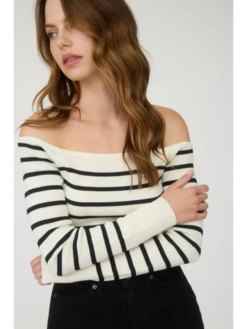 Stripe Off the Shoulder Long Sleeve Knit Sweater