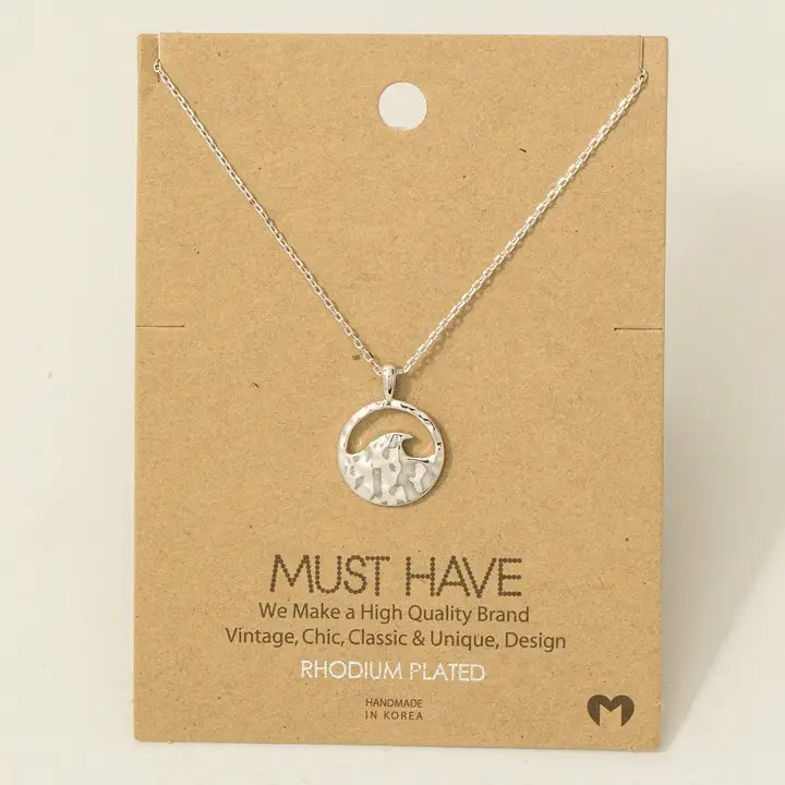 Hammered Wave Coin Pendant Necklace