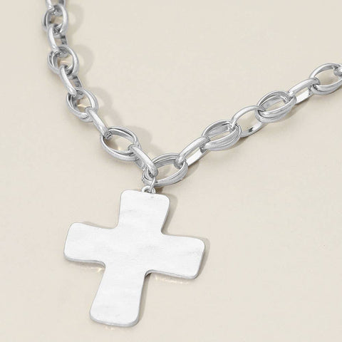 Brushed Metal Cross Necklace