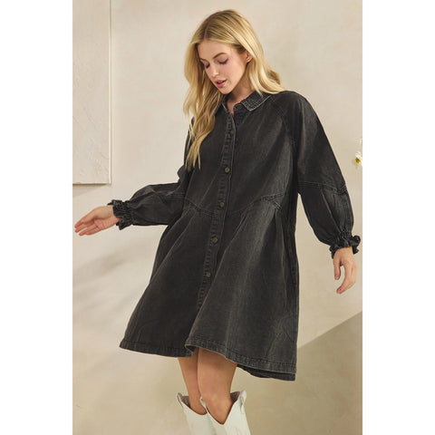 Vintage Black Denim Babydoll Dress