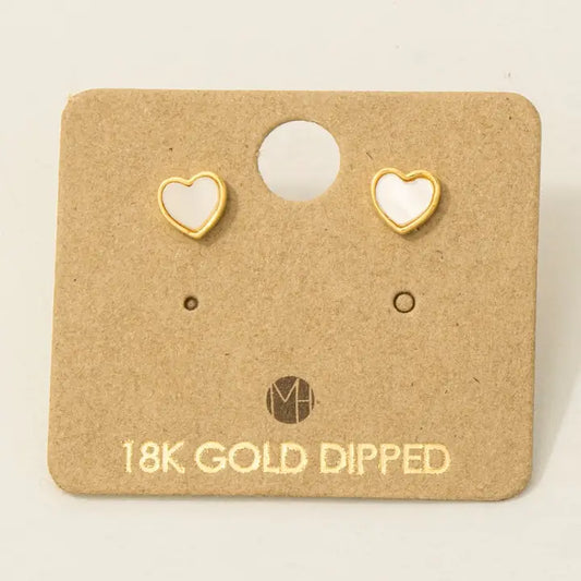 Gold Dipped Mini Heart Shell Stud Earrings
