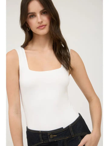 Reversible Square Neck Tank Bodysuit (white)