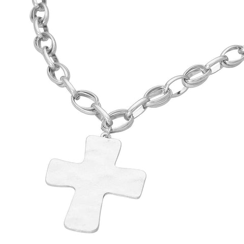 Brushed Metal Cross Necklace
