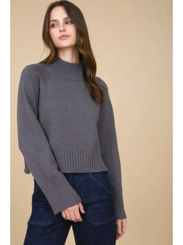 Mock Neck Long Sleeve Knit Cropped Pullover