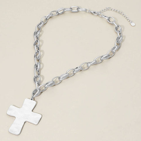 Brushed Metal Cross Necklace