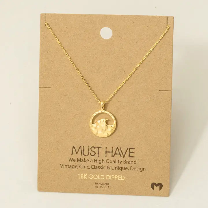 Hammered Wave Coin Pendant Necklace