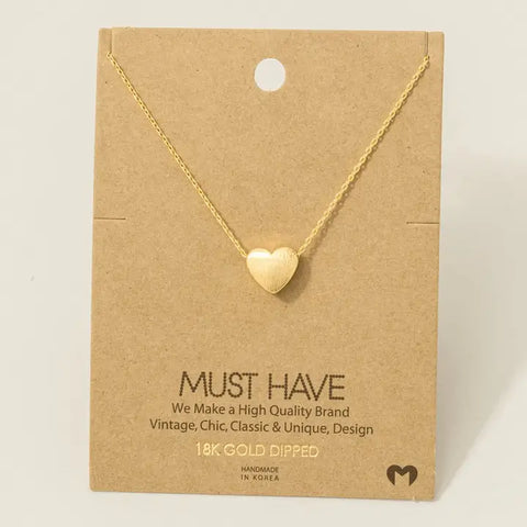 Brushed Gold Dipped Heart Pendant Necklace