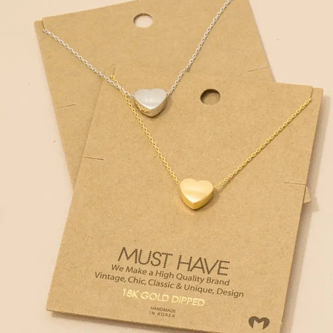 Brushed Gold Dipped Heart Pendant Necklace